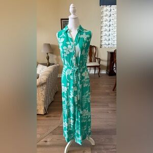 Talbots Botanical Floral Button-front Maxi Shirt Knit Dress Belted in Size S